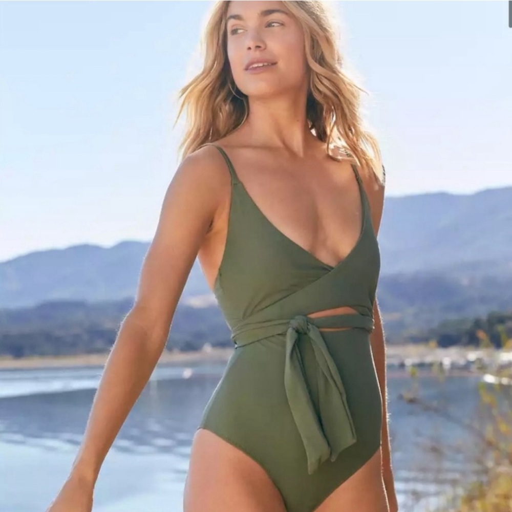 Aerie wrap one piece bathing suit medium long